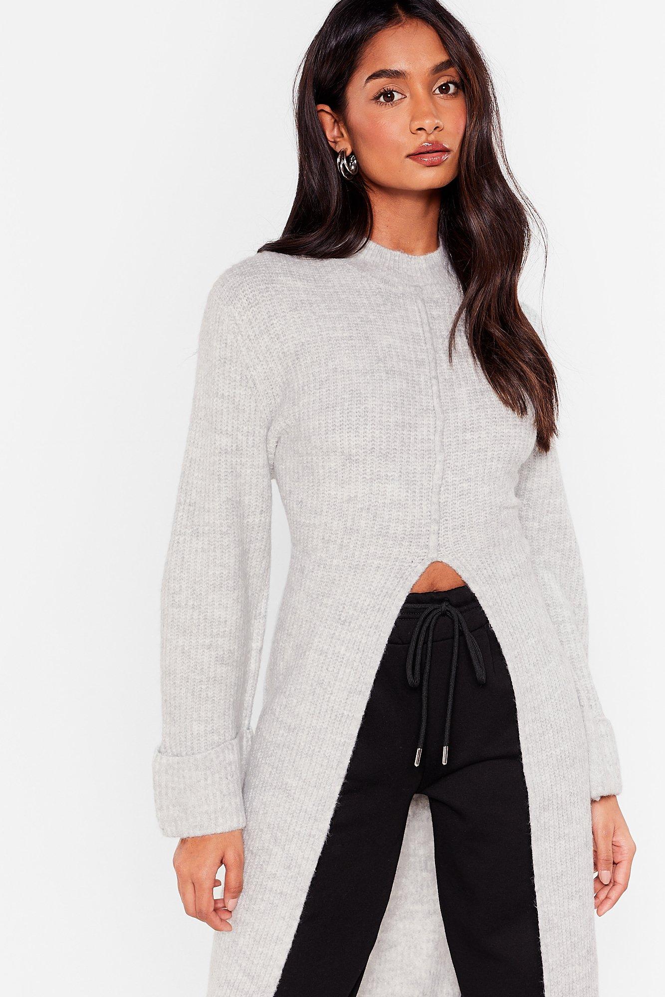 Split the Cheque Longline Knitted Jumper Nasty Gal